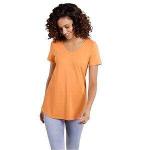 Plus Size Soft Surroundings Orange Shirt V-Neck Relaxed Fit Stretch Size 1X EUC